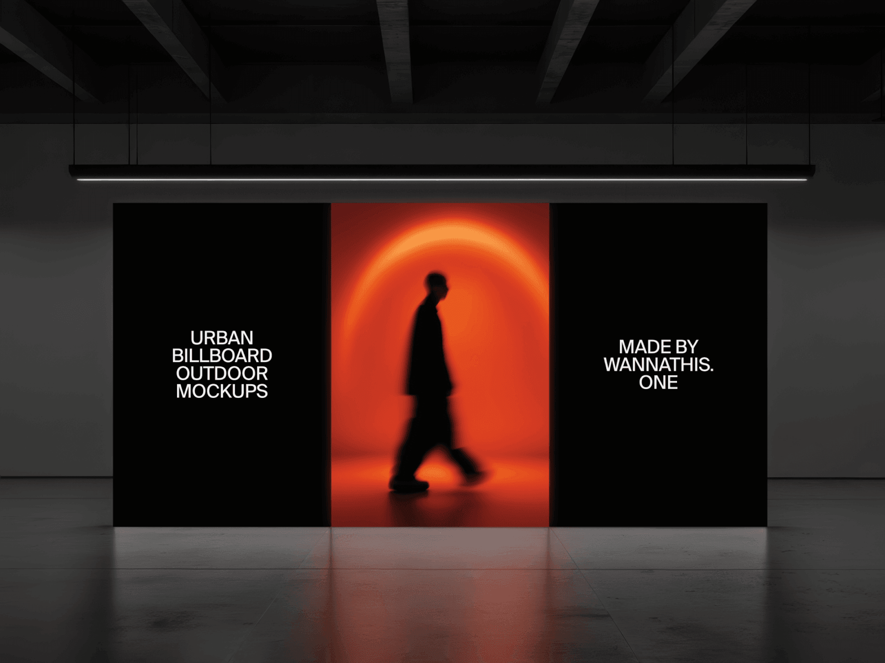 Two large outdoor billboard mockups with a central illuminated section in a modern space
