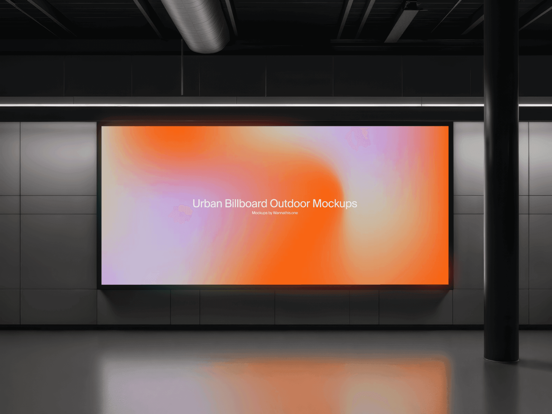 Single wide outdoor billboard mockup mounted on a modern tiled wall