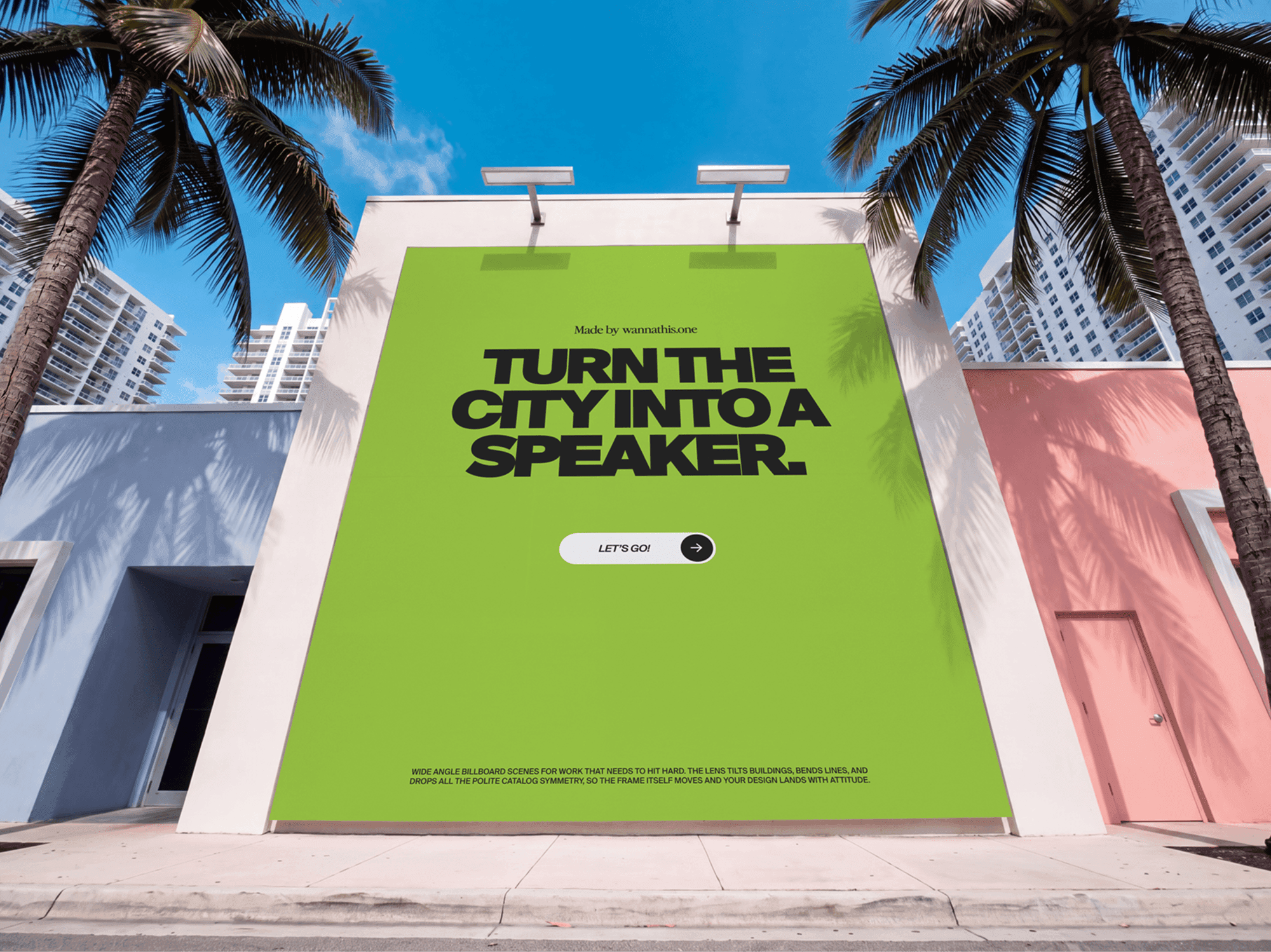 Tall vertical billboard fixed flat against a plain street wall in open daylight