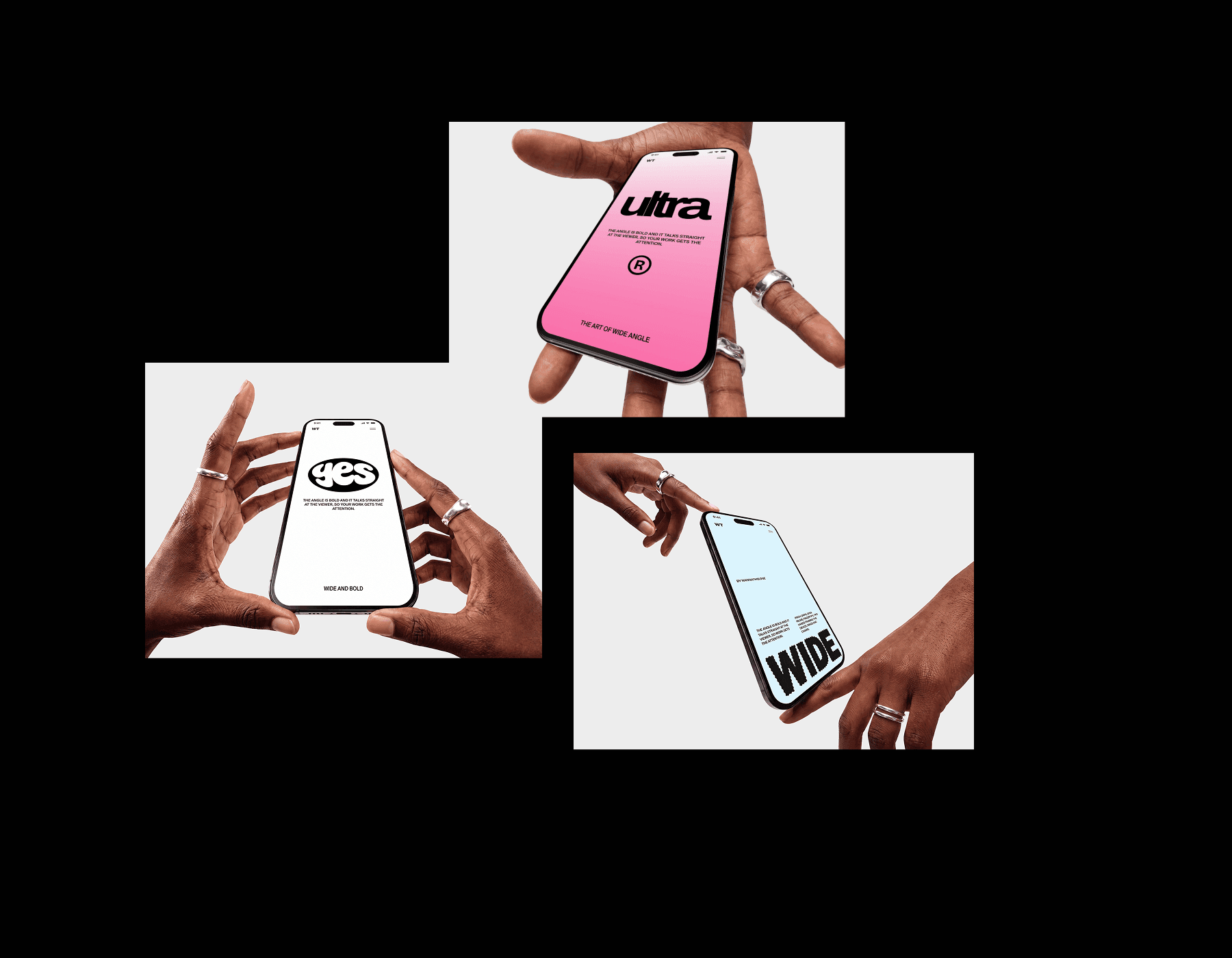 Wide Angle iPhone Mockups in Hands for design projects