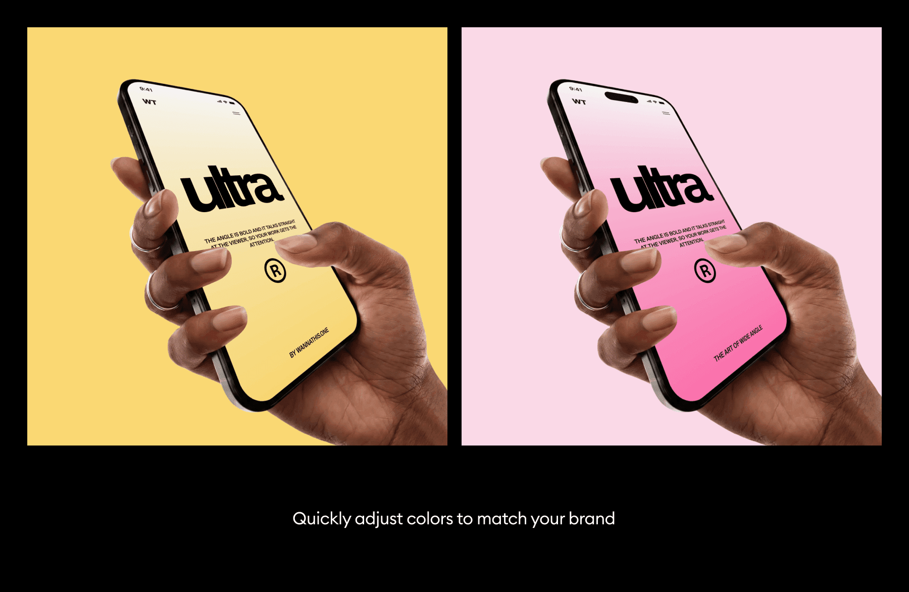 Wide Angle iPhone Mockups in Hands for design presentations