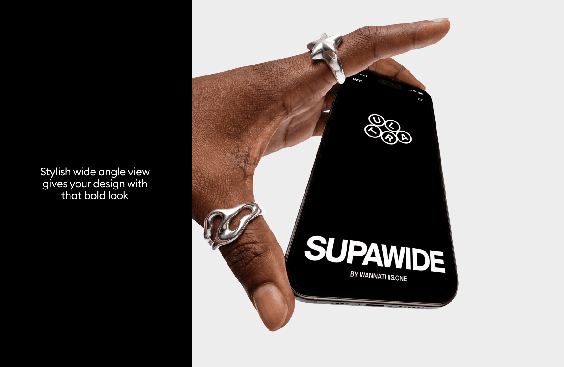 Wide Angle iPhone Mockups in Hands for UX/UI projects
