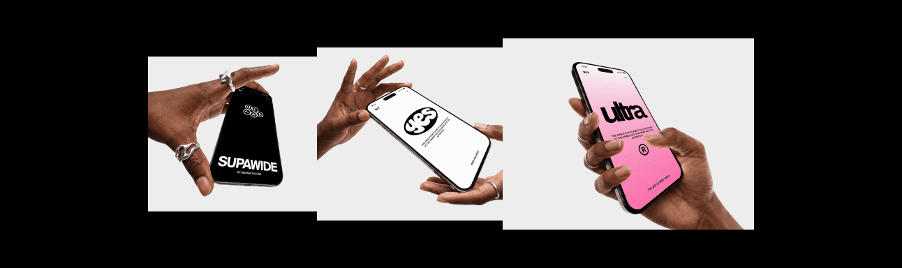 Wide Angle iPhone Mockups in Hands for design projects