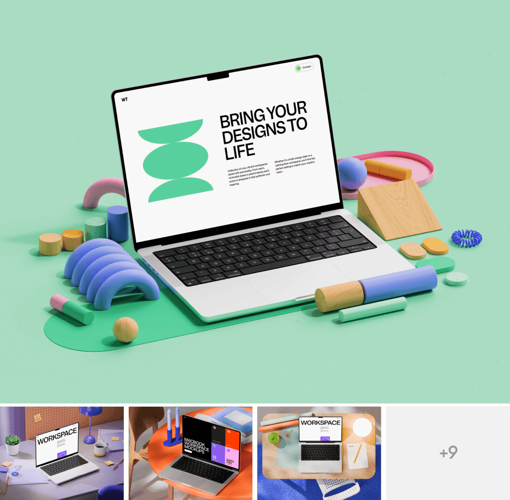 Workspace MacBook Pro mockups for digital presentations
